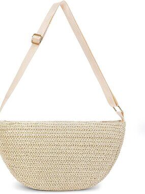 Straw Crossbody Bag for Women Woven Crescent Beach Bags Summer Shoulder Purses H